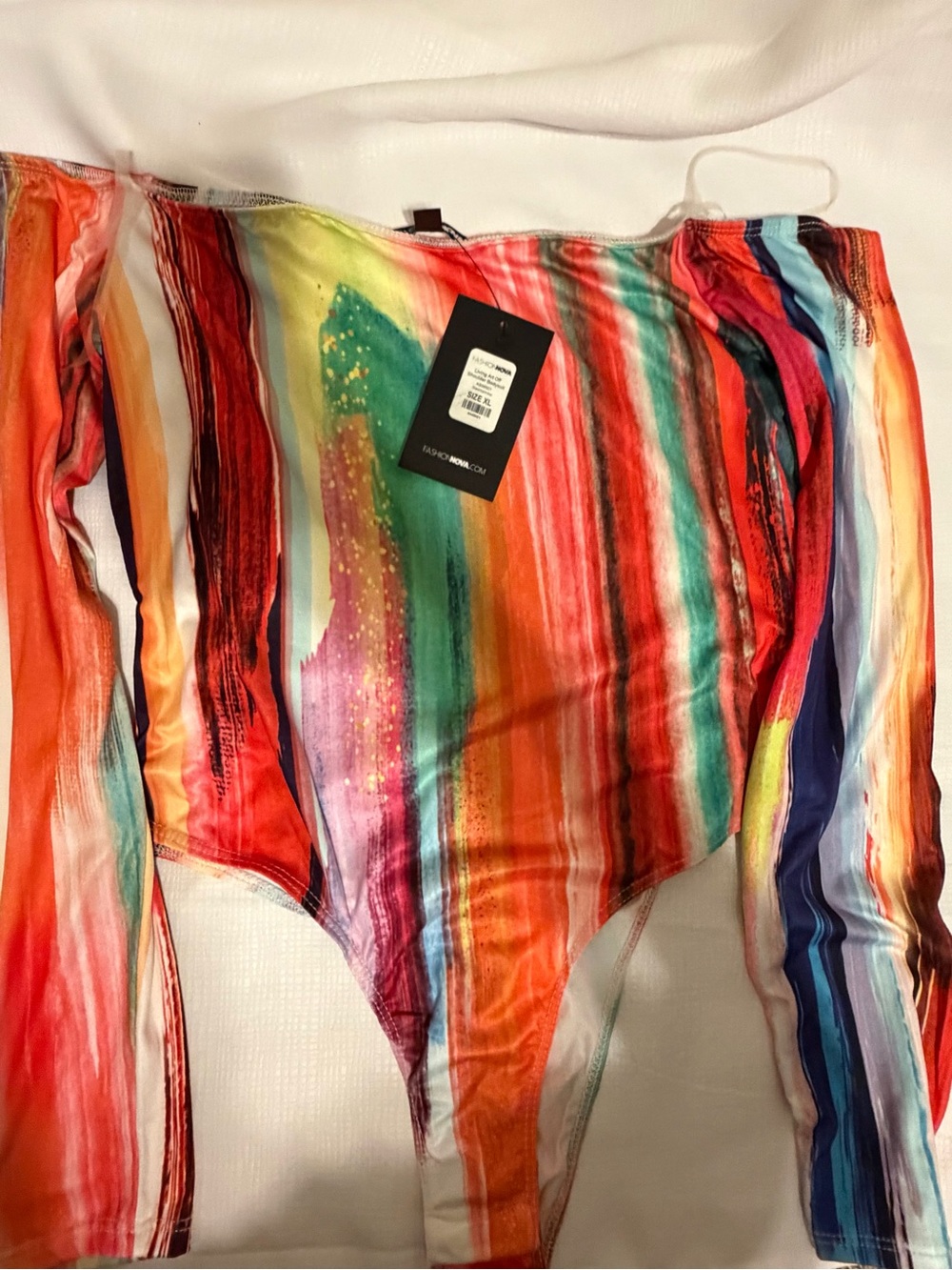 Fashion Nova Multicolor Striped Off-Shoulder Bodysuit